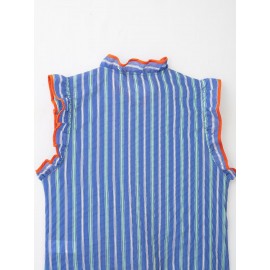 Women Clothing Graceful Fashionable Stand Collar Sleeveless Striped Layered Shirt