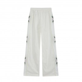 Women Clothing Summer Casual Side Striped Embroidered Ribbon Straight Leg Pants