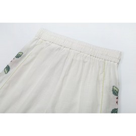 Women Clothing Summer Casual Side Striped Embroidered Ribbon Straight Leg Pants