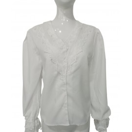 Early Autumn French White V neck Lace Shirt Women Summer High Grade Niche Shirt Long Sleeved Top