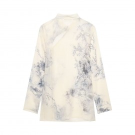 Women Elegant Printed Button Mid Length Shirt Top