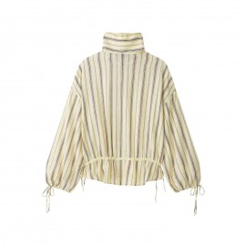 Women Clothing Autumn Vintage Stripe Collared Long Sleeve Coat