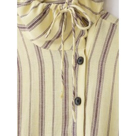 Women Clothing Autumn Vintage Stripe Collared Long Sleeve Coat