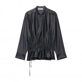 Autumn Women Clothing Fashionable All Match Long Sleeve round Neck Double Breasted Vertical Shirt Top