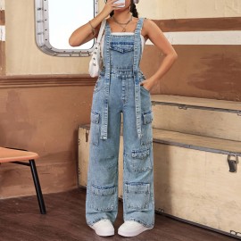 Women Clothing Denim Suspender One Piece Trousers