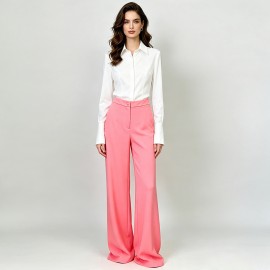 Autumn Watermelon Pink Work Pant Women Embellished Thin Looking Cool Wide Leg Pants