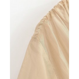 Early Autumn Long Sleeves French Sweet V neck Stitching Waist Seal Bishop Sleeves Top