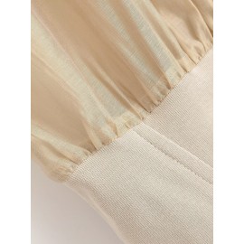 Early Autumn Long Sleeves French Sweet V neck Stitching Waist Seal Bishop Sleeves Top