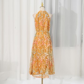 Seaside Vacation Maxi Dress Summer Embroidered Halter Light Luxury High Grade Slim Dress Women