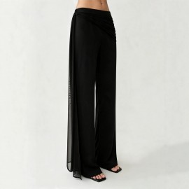 Women Clothing Autumn Black Ribbon Bootcut Trousers Women Slimming Casual All Matching Bell Bottom Pants